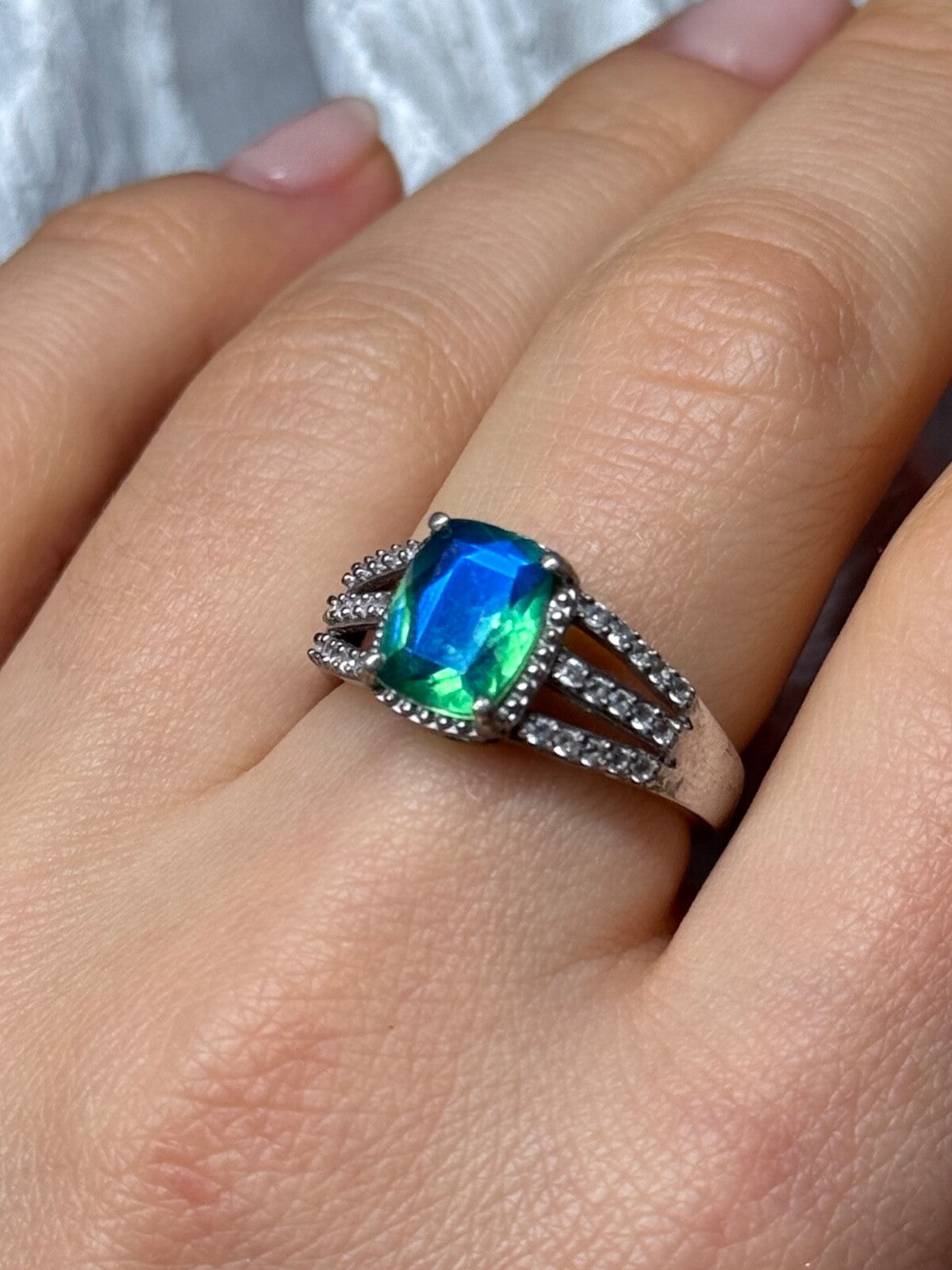 925 Sterling Silver Spinel & Beryl Ring Size 7.5
