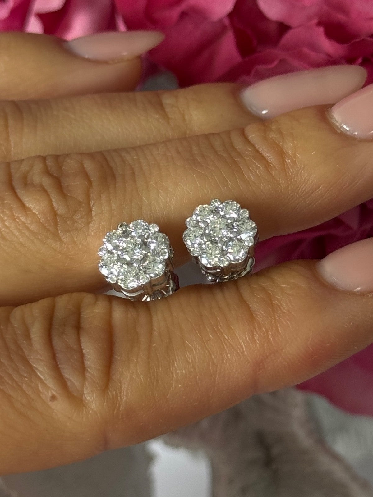 14K White Gold Diamond 2.08 TCW Flower Earrings