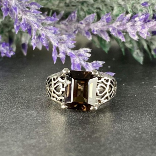 925 Sterling Silver Hessonite "Openwork" Ring Size 6.5