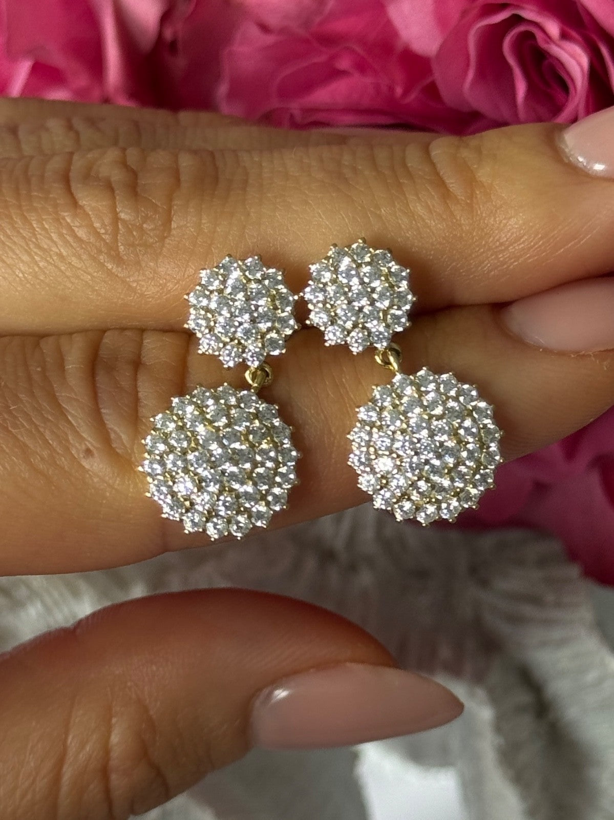 925 Sterling Gold Plated Cz Silver Earrings Length 1 inch