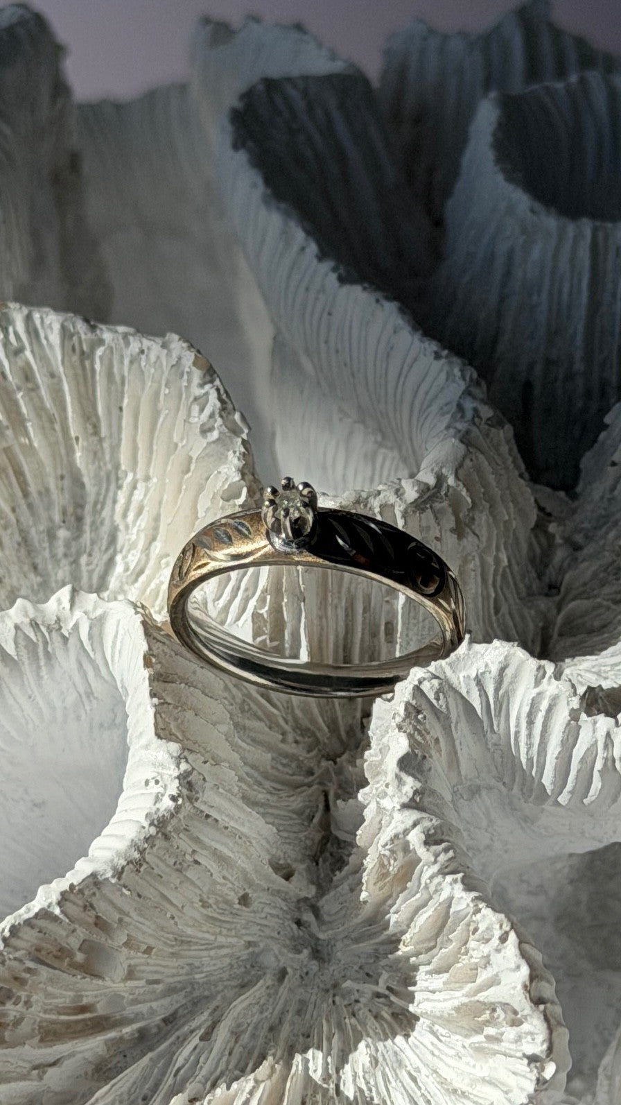 925 Sterling Silver 10K Yellow Gold Diamond Ring Size 7