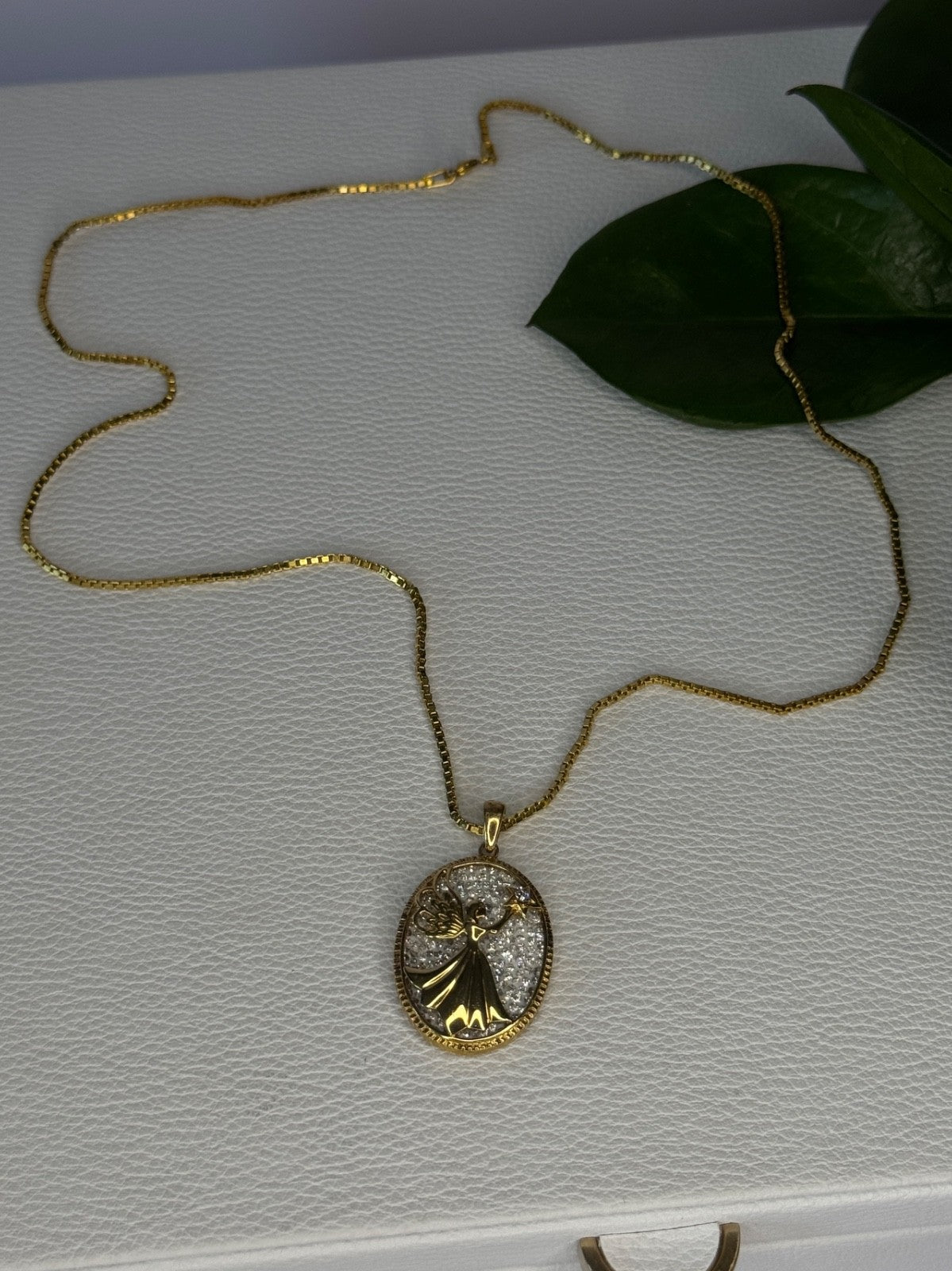 925 Sterling Silver Gold Plated Angel Cz Necklace Length 19.5 Inch