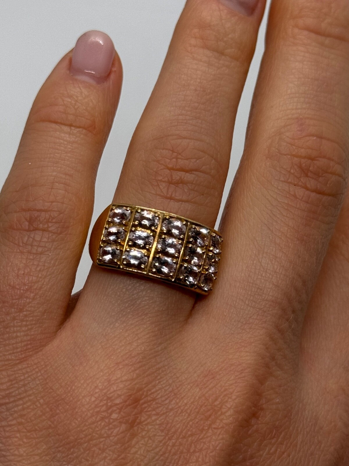925 Sterling Silver Gold Plated Morganite Ring Size 6.5