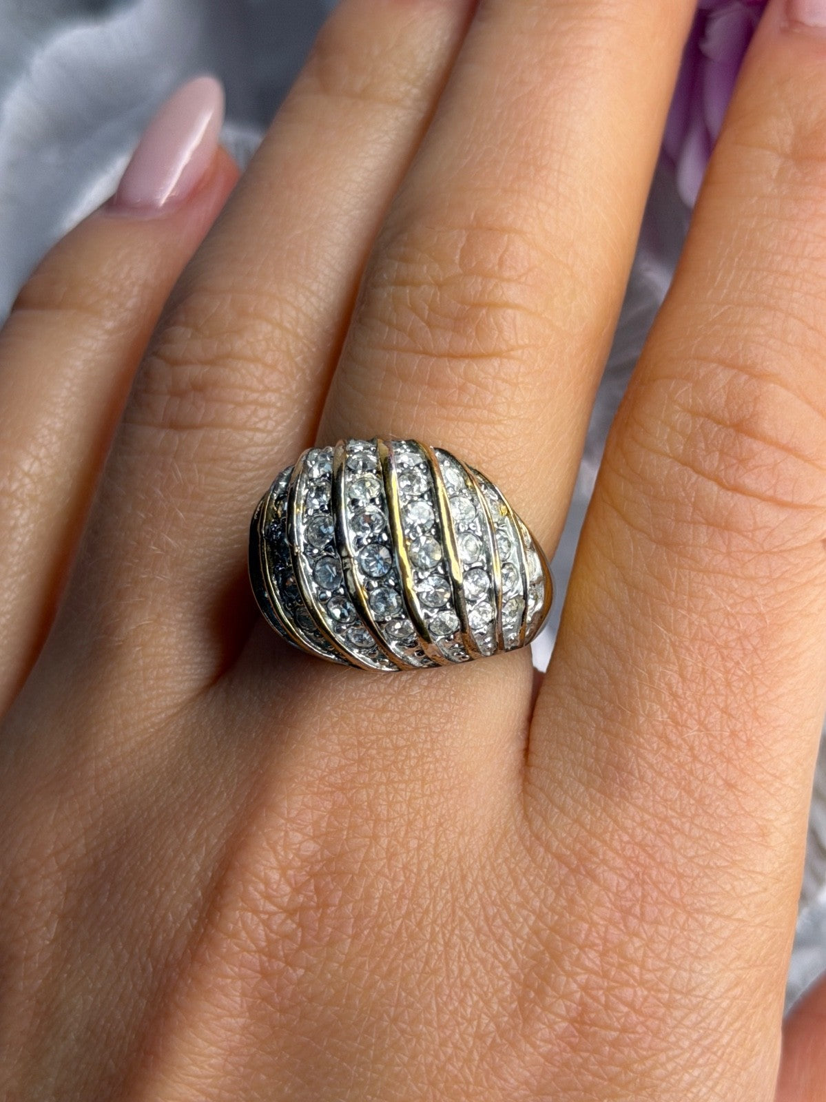 925 Sterling Silver Gold Plated Cz Ring Size 8