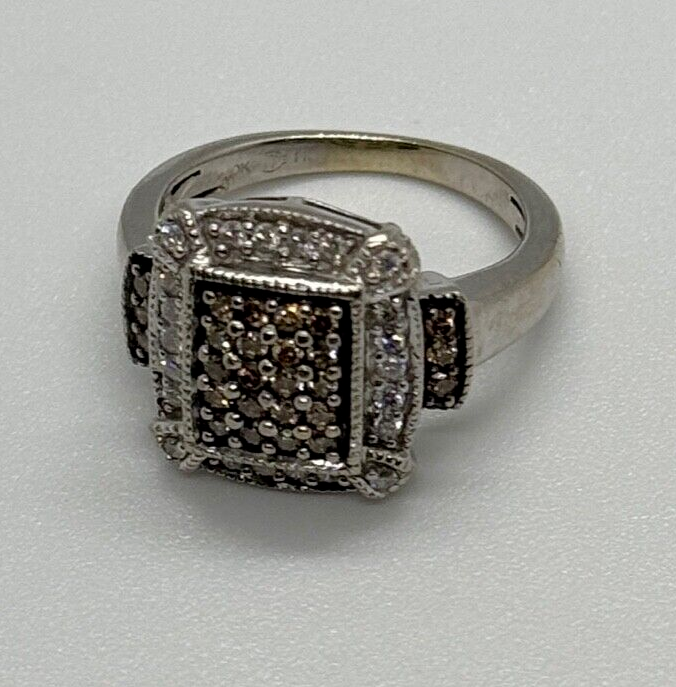 10K White Gold Diamond & Tourmaline Ring Size 4.5
