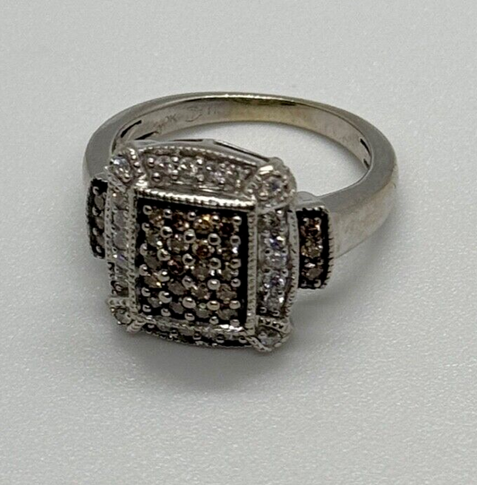 10K White Gold Diamond & Tourmaline Ring Size 4.5