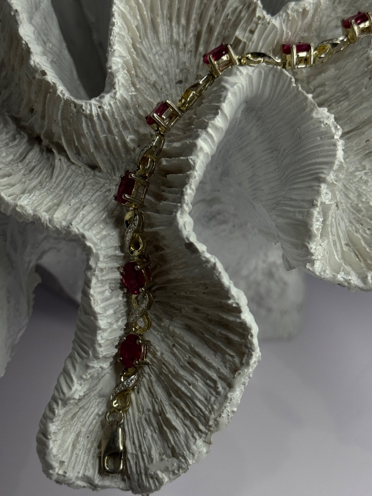 Lovely 925 Sterling Silver Ruby Bracelet Length 7