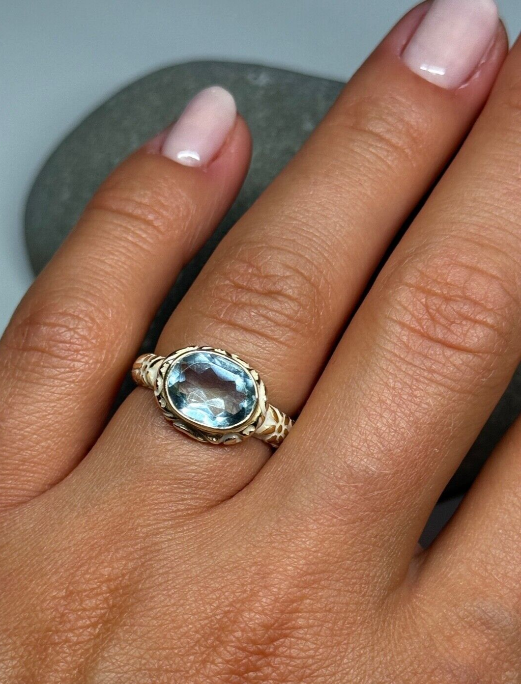 925 Sterling Silver Gold Plated Topaz Ring Size 6