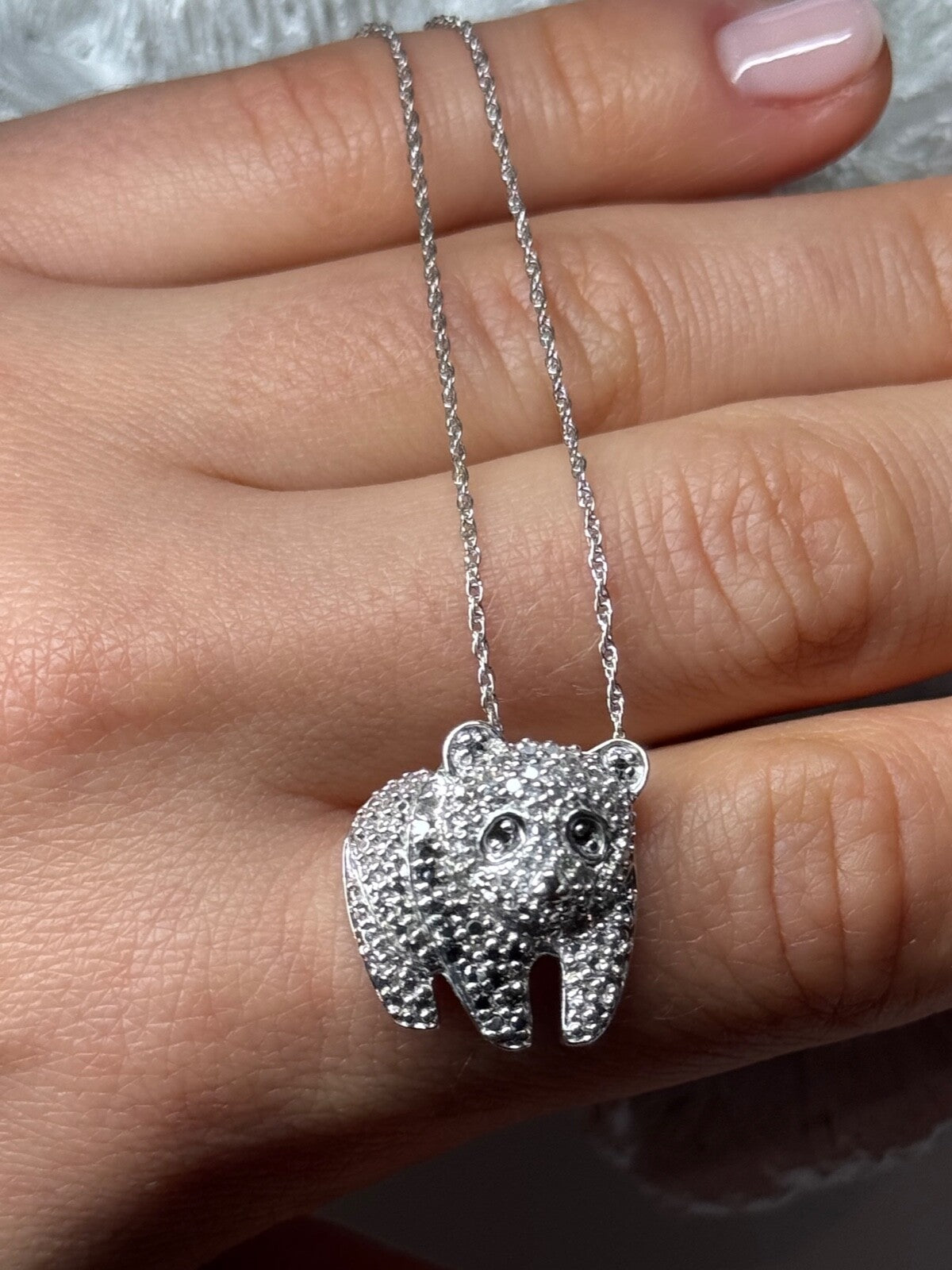 925 Sterling Silver CZ "Panda" Necklace Length 18 In