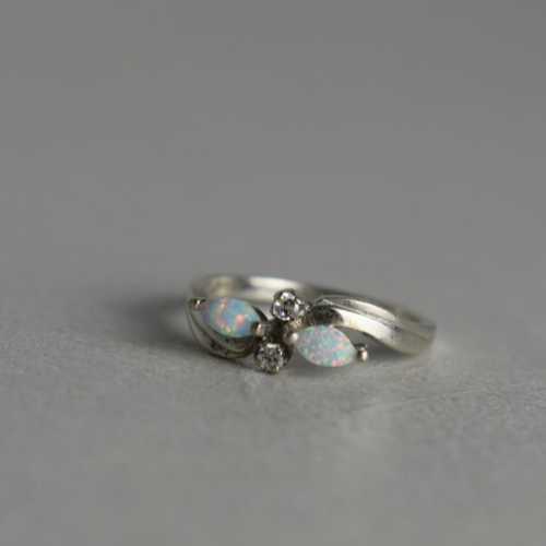 925 Sterling Silver Opal & CZ Ring Size 6.5
