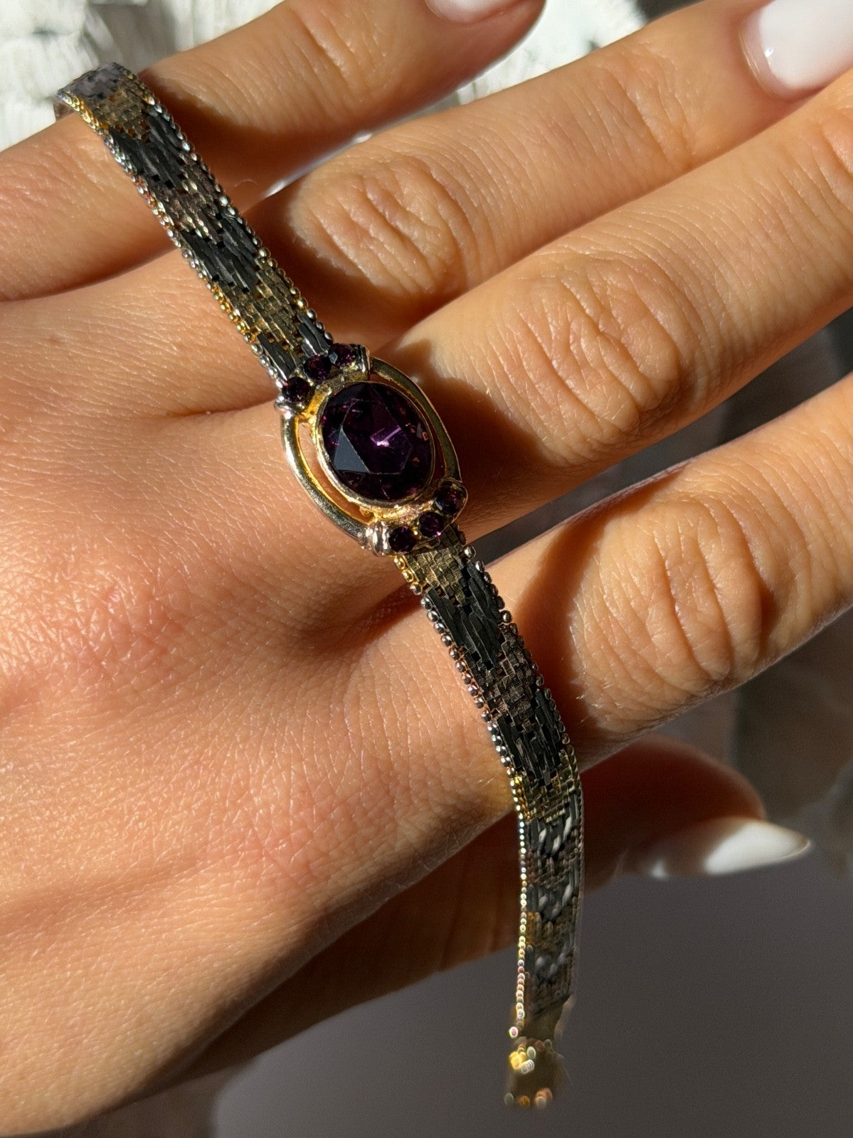 Italy 925 Sterling Silver Gold Plated Amethyst Bracelet
