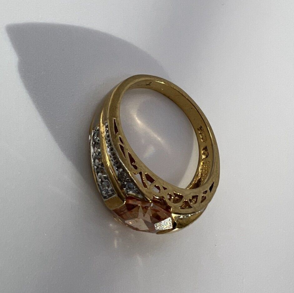 925 Sterling Silver Gold Plated Citrine & CZ Ring Size 6.5