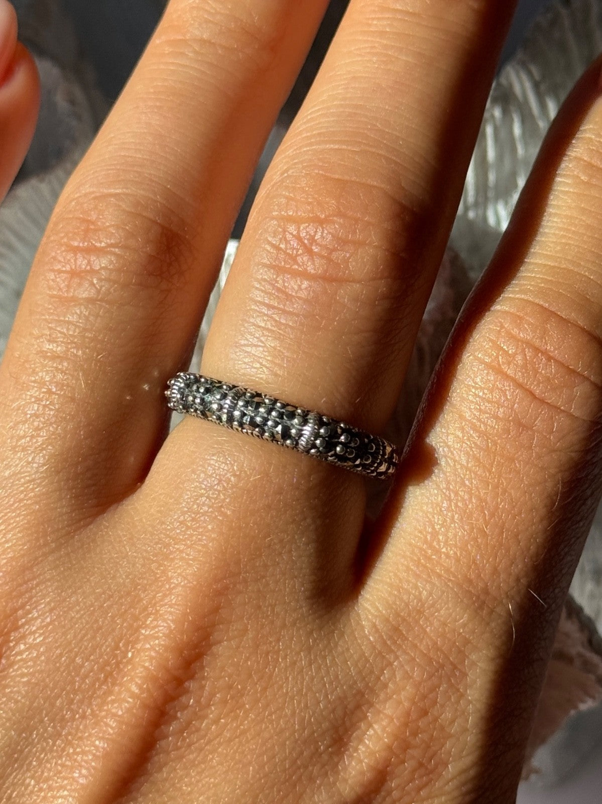 925 Sterling Silver Marcasite Band Ring Size 8