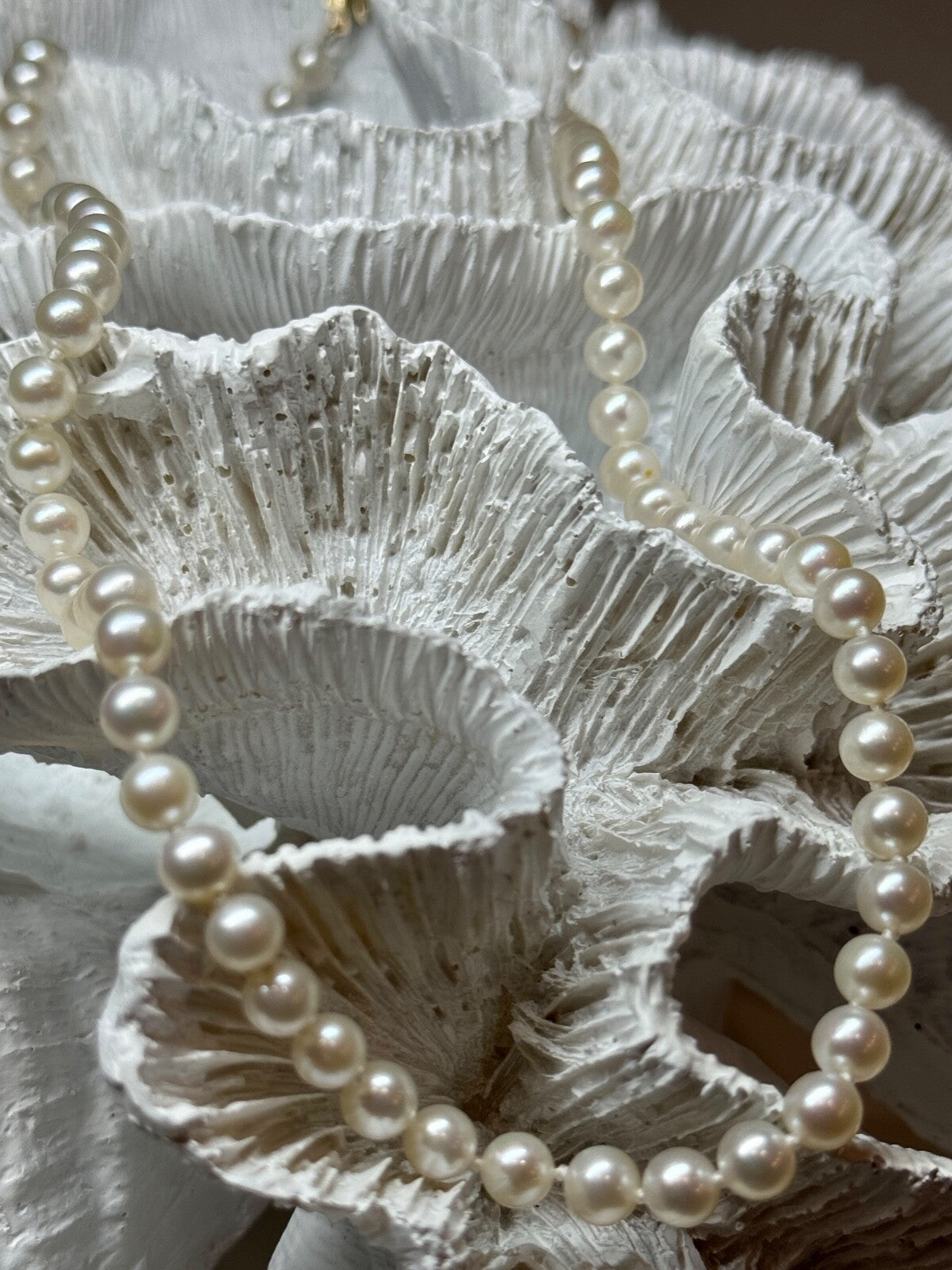 14K Yellow Gold Claps Fresh Water Pearl Necklace 18 Inch