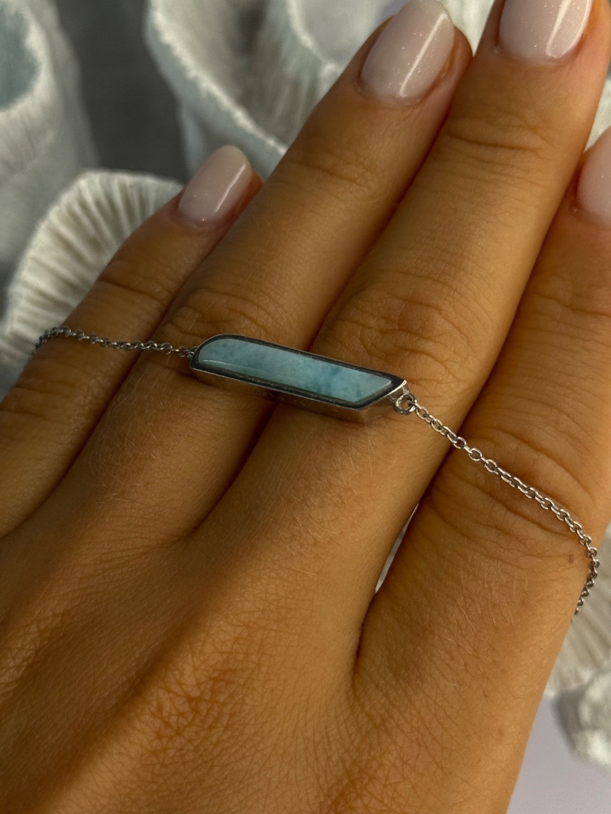 925 Sterling Silver Blue Larimar Necklace Length 18/16 Inch