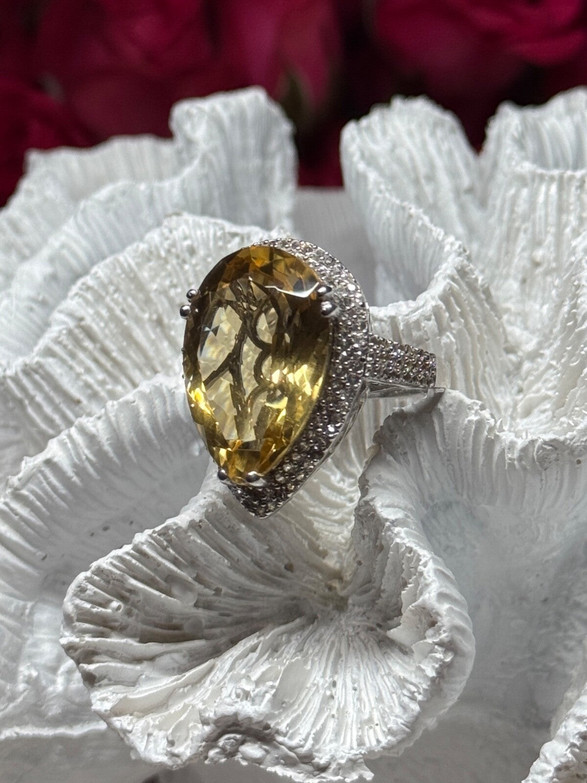 925 Sterling Silver Citrine & Beryl Ring Size 8.5