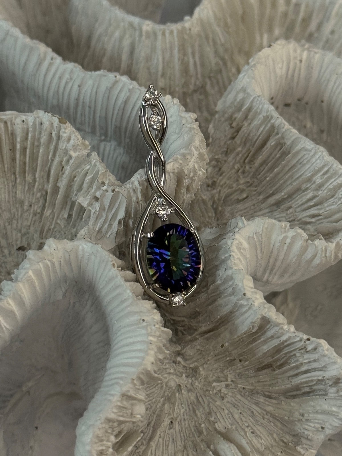 925 Sterling Silver Mystic Topaz & Beryl Pendant Length 1.40 Inch