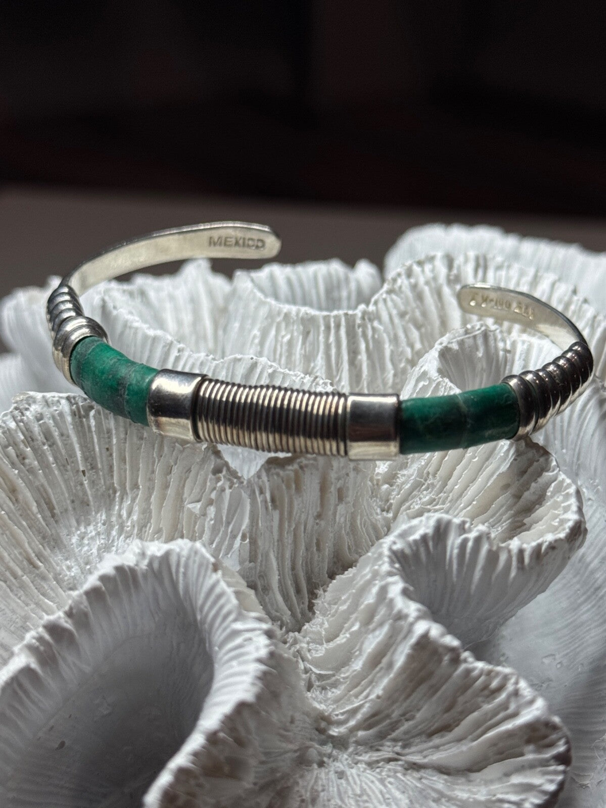 Vintage 925 Sterling Silver Malachite Bracelet