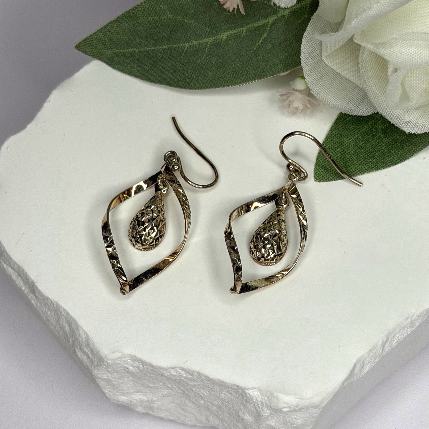 925 Sterling Silver Open Teardrop Design Charm Inside Earrings
