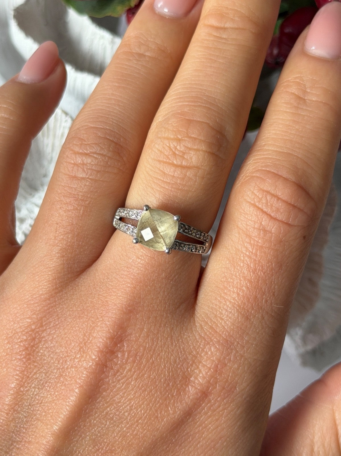925 Sterling Silver Lemon Citrine Ring Size 8