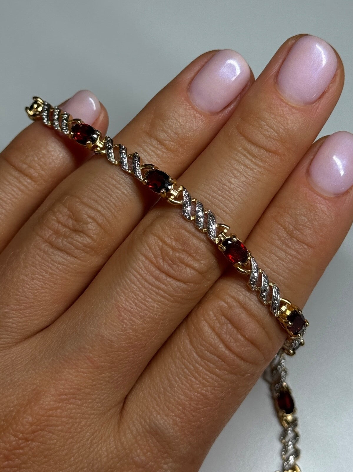 925 Sterling Silver Gold Plated Garnet Bracelet