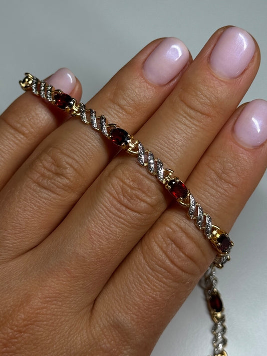 925 Sterling Silver Gold Plated Garnet Bracelet