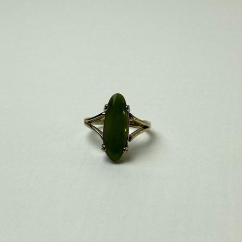 925 Sterling Silver Gold Plated Green Agate Ring Size 6.5