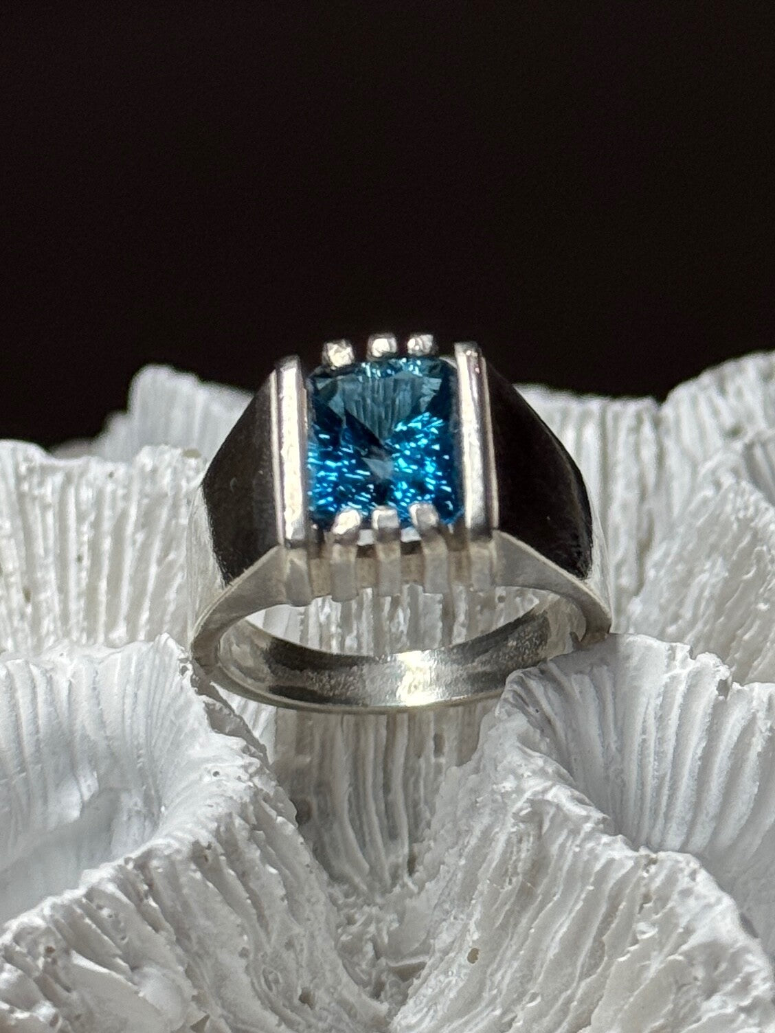 Men'S 925 Sterling Silver Aquamarine Ring Size 9