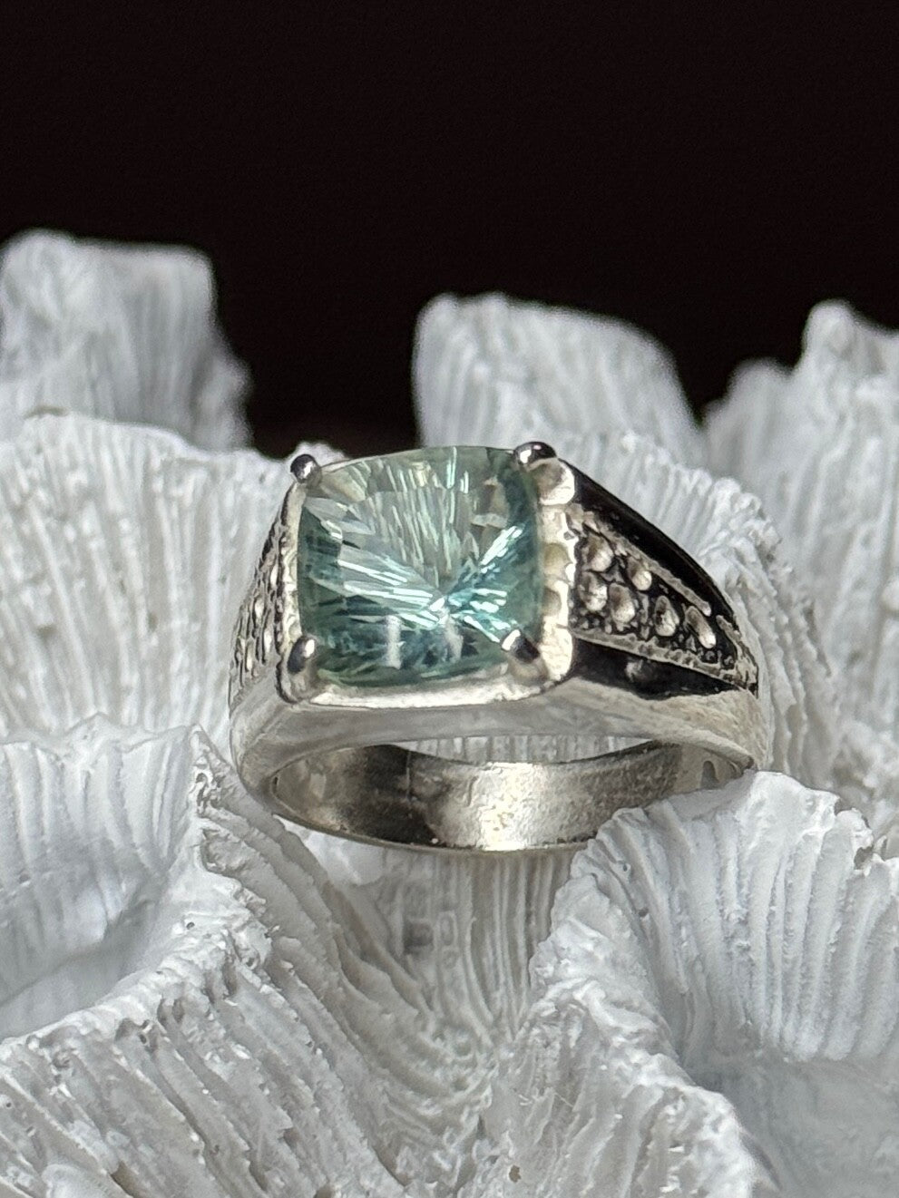 925 Sterling Silver Prasiolite Men'S Ring Size 9