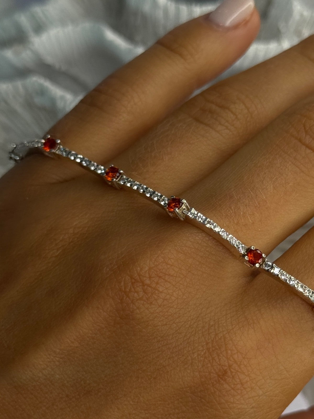 925 Sterling Silver Red Spinel & Beryl Bracelet Length 7.5