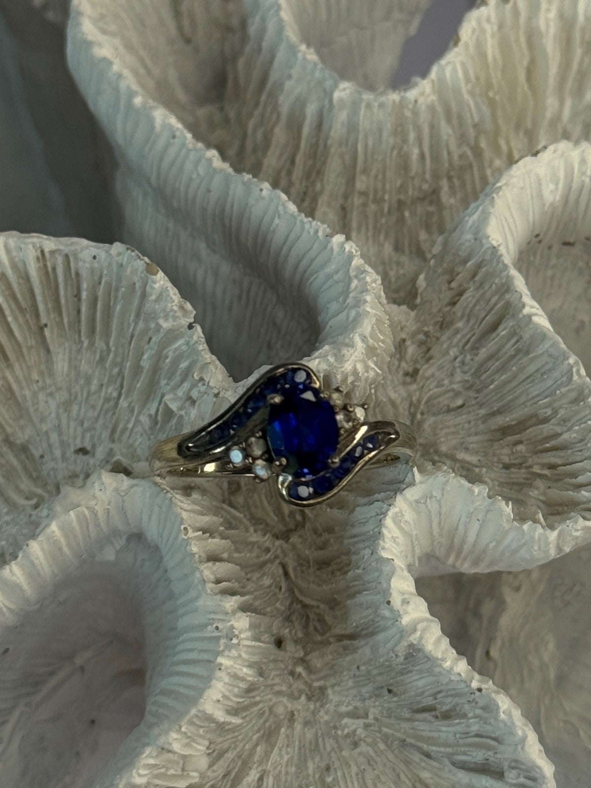 925 Sterling Silver Sapphire & Beryl Ring Size 11.5