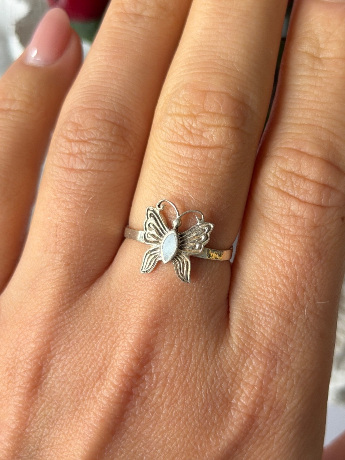 JC 925 Sterling Silver Abalone Butterfly Ring Size 8