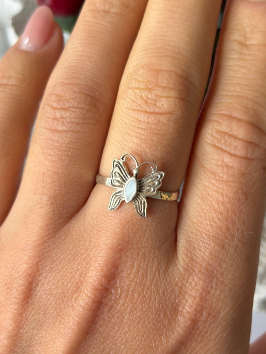 JC 925 Sterling Silver Abalone Butterfly Ring Size 8
