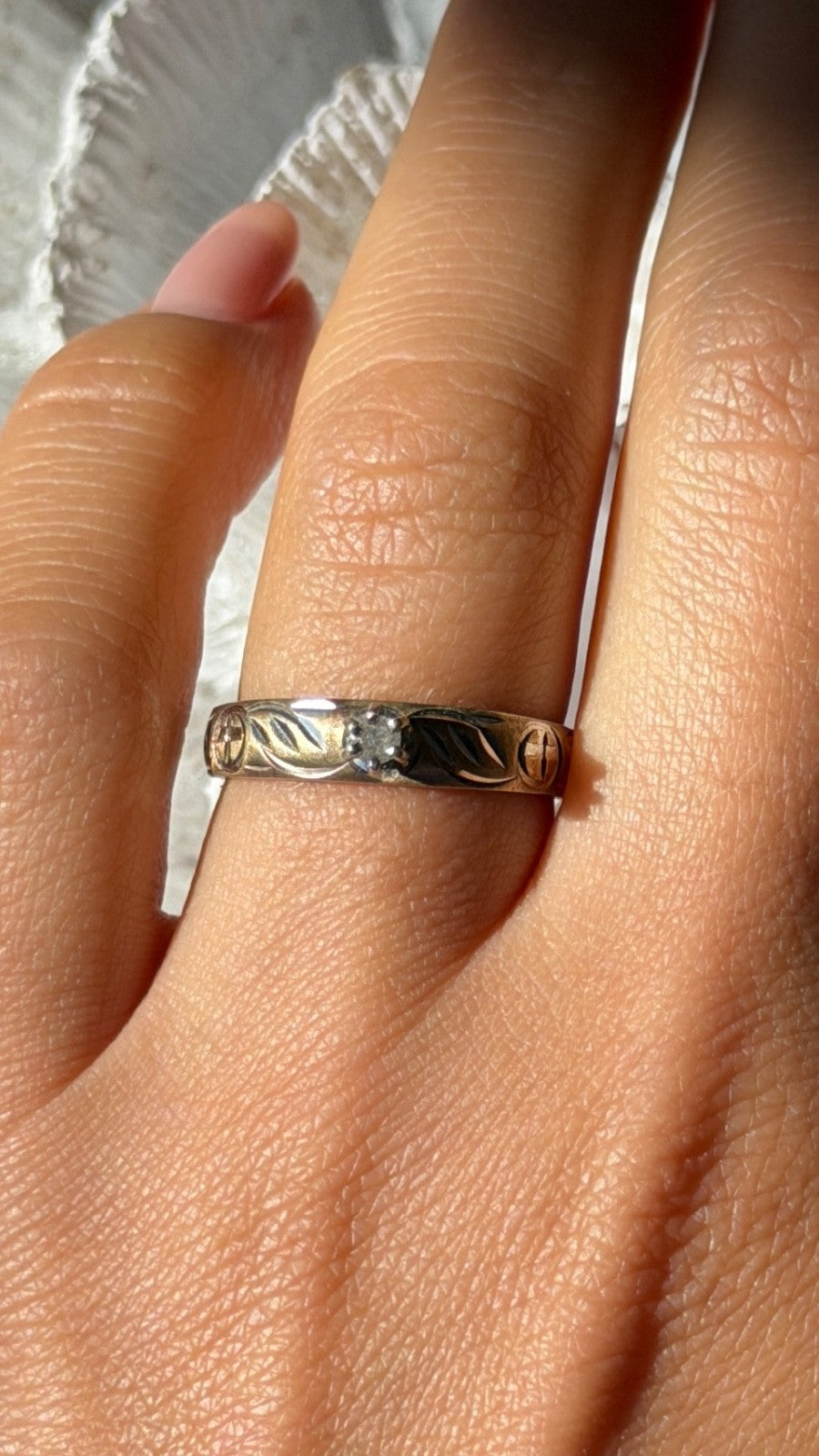 925 Sterling Silver 10K Yellow Gold Diamond Ring Size 7