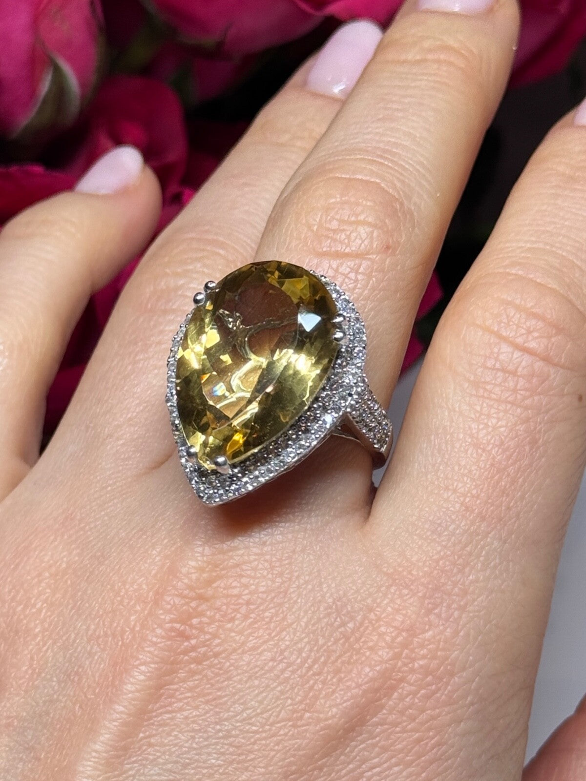 925 Sterling Silver Citrine & Beryl Ring Size 8.5
