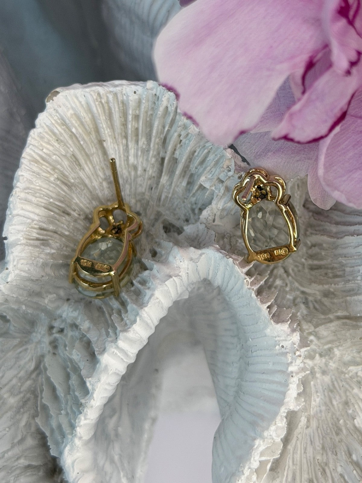 10K Yellow Gold Prasiolite & Diamond Earrings