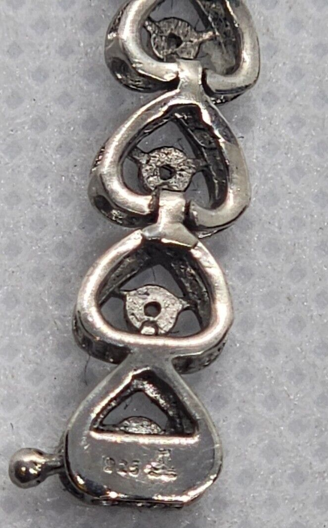 925 Sterling Silver Diamonds "Hearts" Bracelet Size 7.25 IN