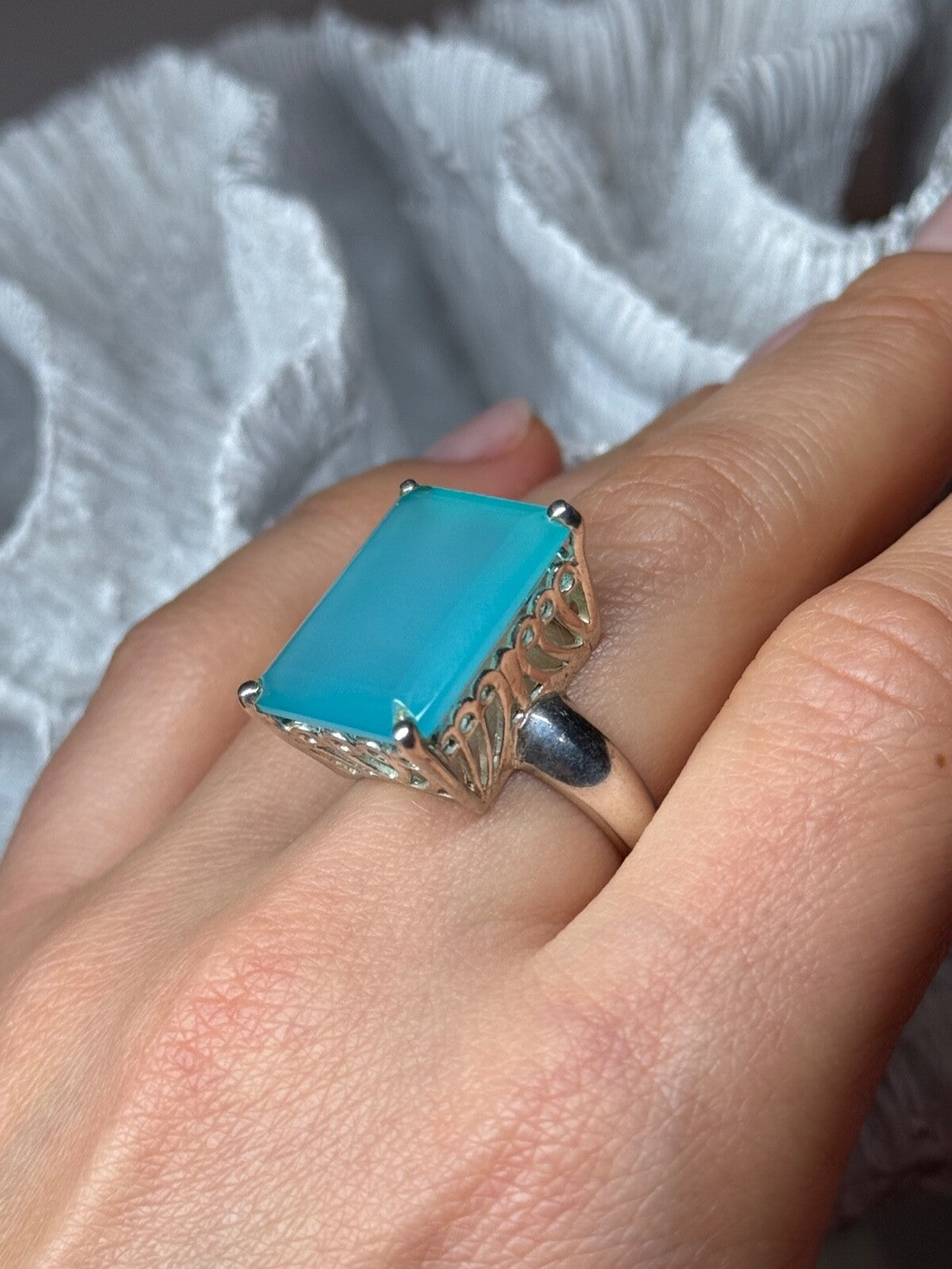 925 Sterling Silver Aquamarine Ring Size 7.5