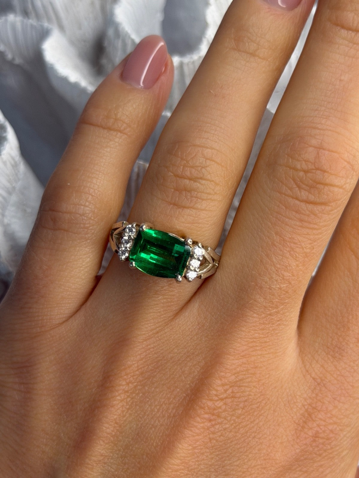 925 Sterling Silver Green Crystal & Cz Ring Size 7