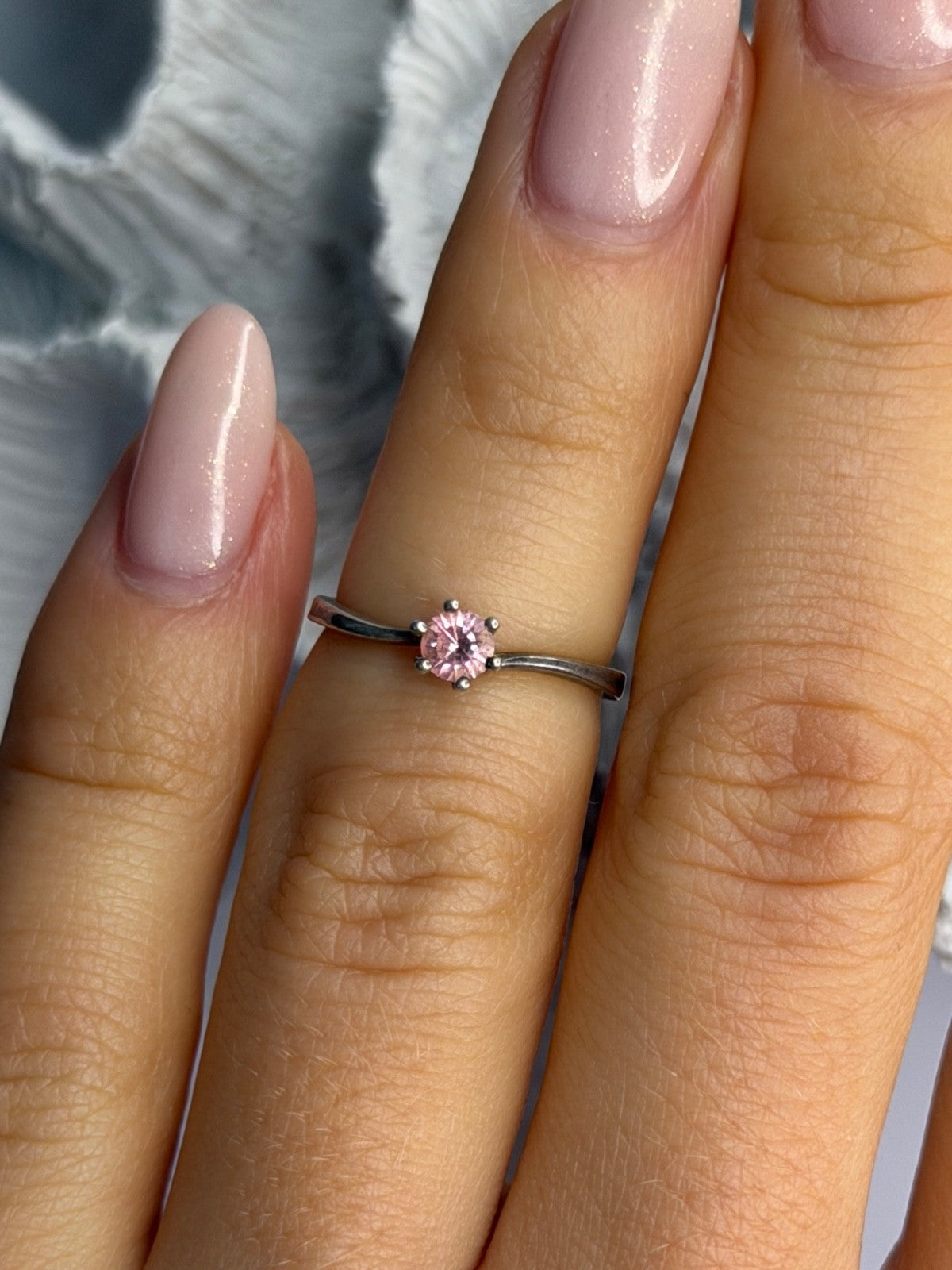 925 Sterling Silver Morganite Ring Size 4