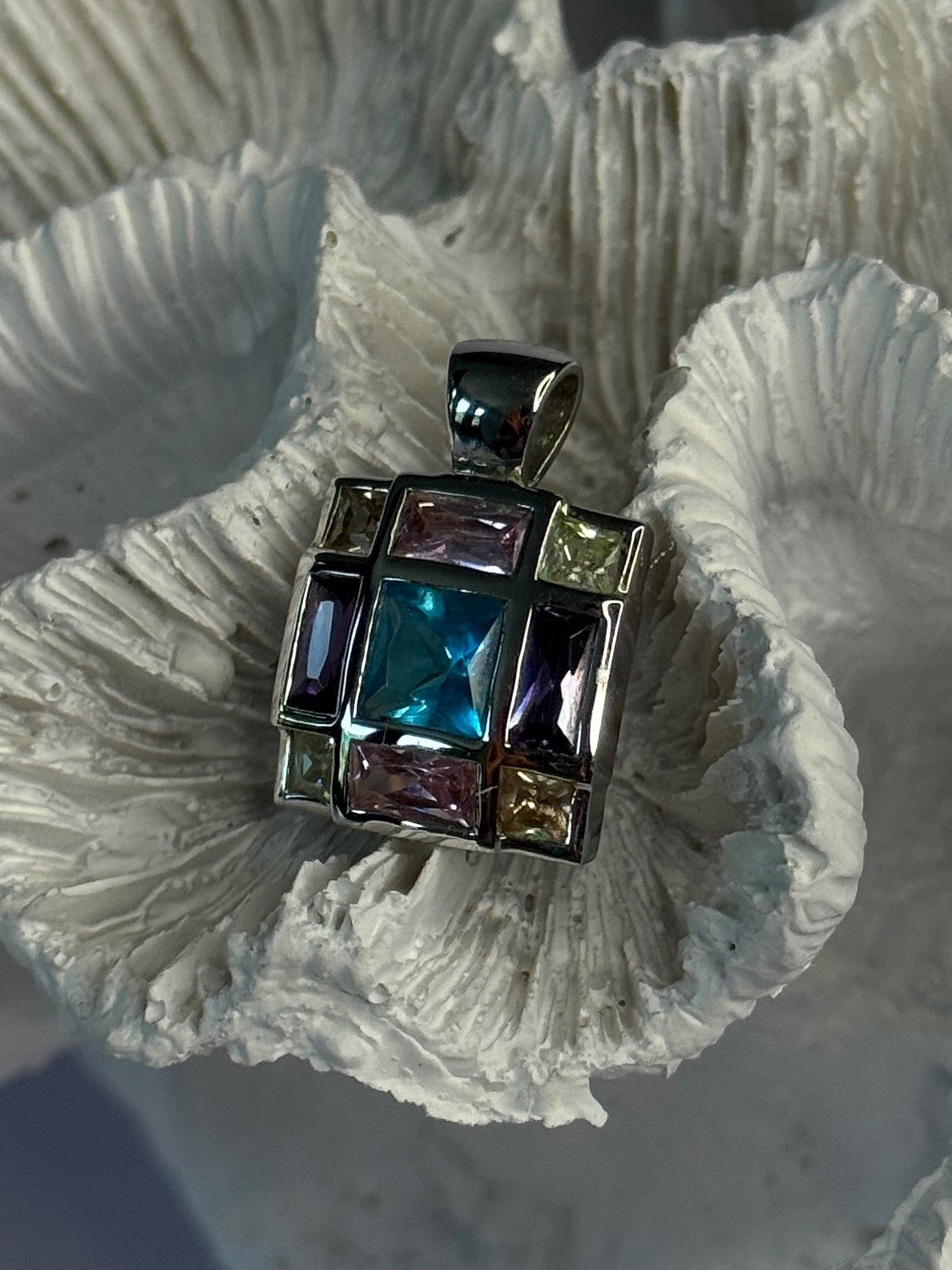Fas 925 Sterling Silver Multi Color Tourmaline Pendant Length 0.90 Inch