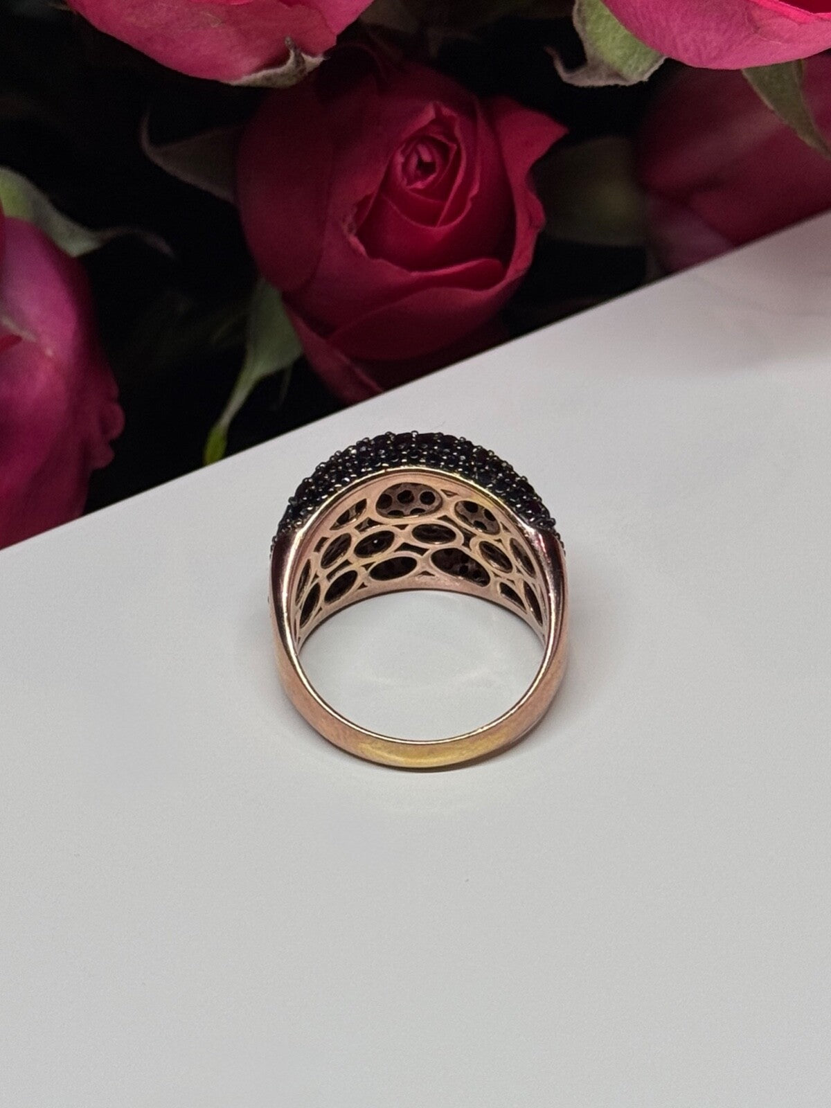 925 Sterling Silver Gold Plated Black Spinel Ring Size 8.5