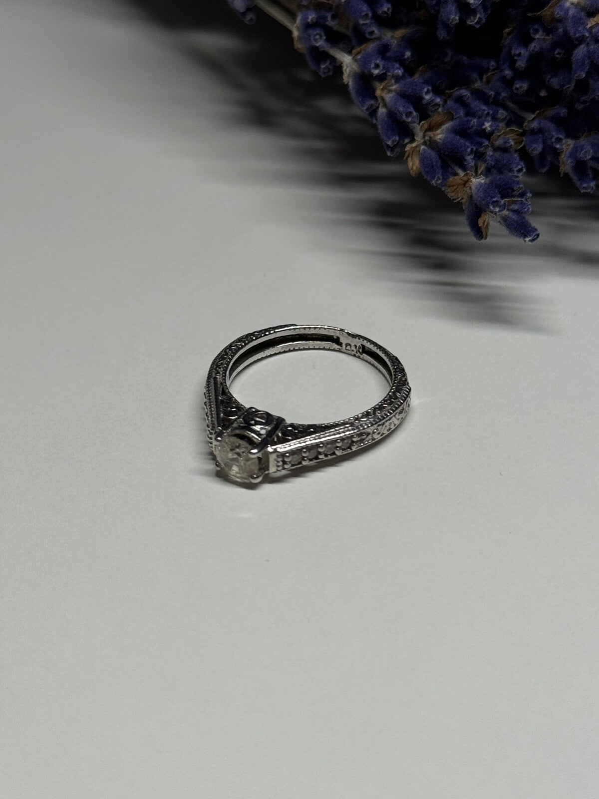 10K White Gold Ring Sapphire Size 6.5