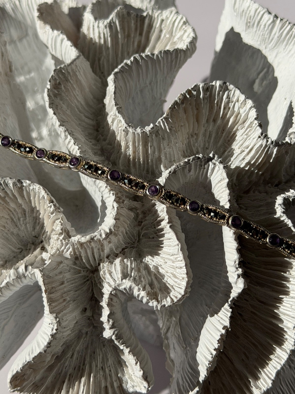 Vintage 925 Sterling Silver Amethyst & Marcasite Bracelet