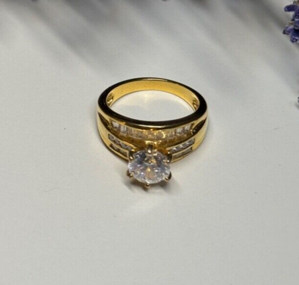 925 Sterling Silver Gold Plated CZ Ring Size 7.5