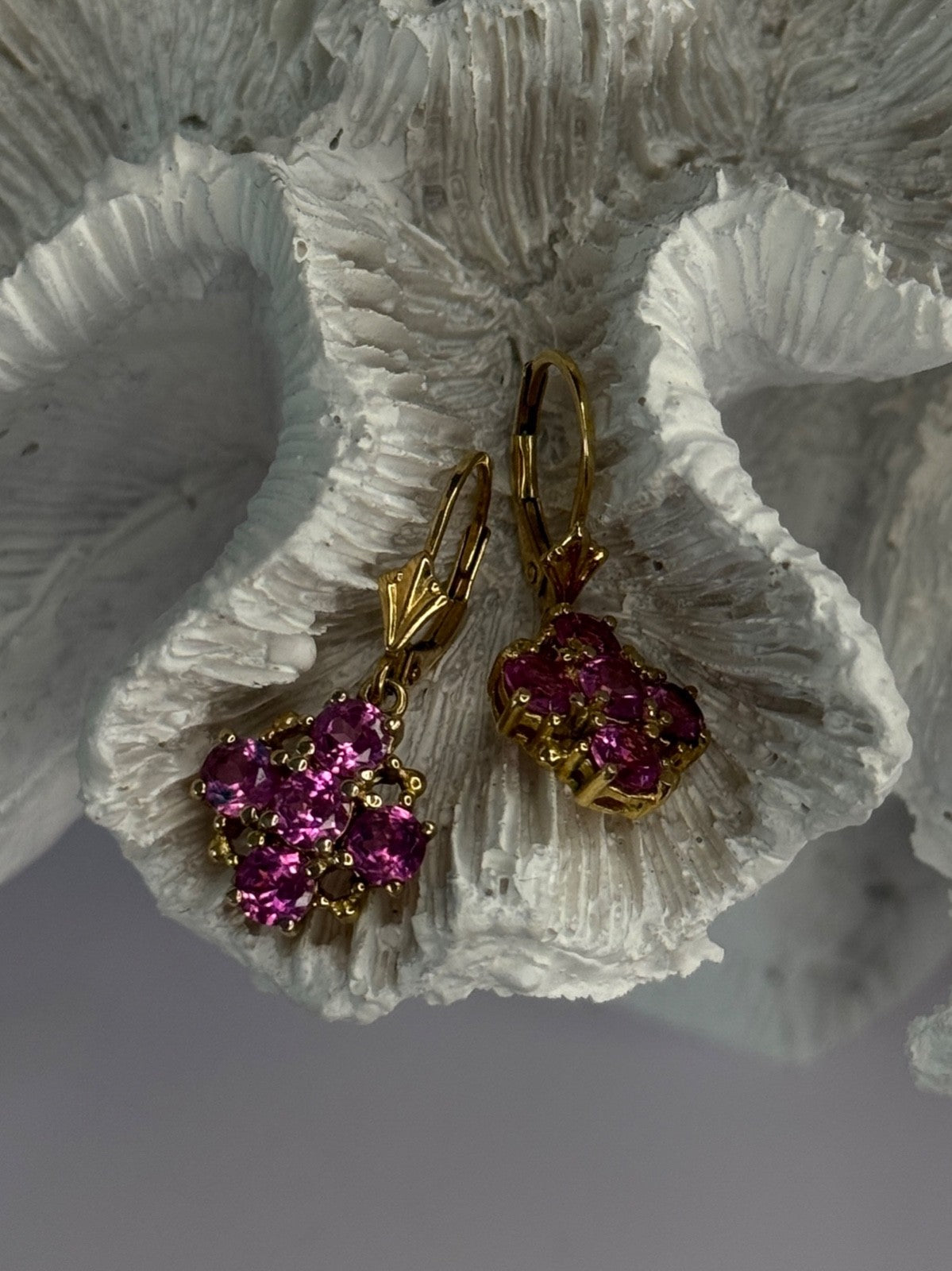 925 Sterling Silver Gold Plated Pink Topaz Earrings Length 1.1 Inch