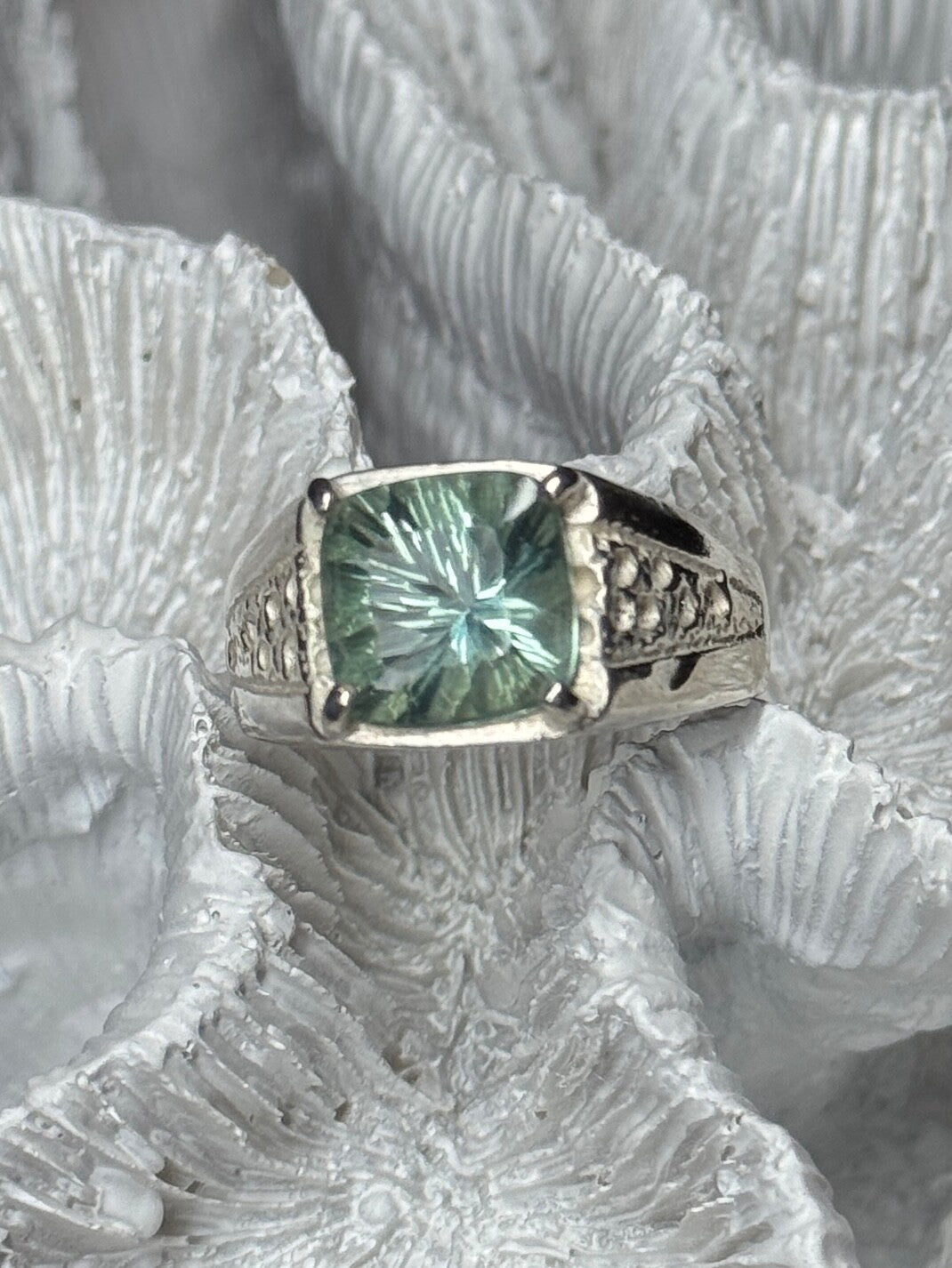 925 Sterling Silver Prasiolite Men'S Ring Size 9