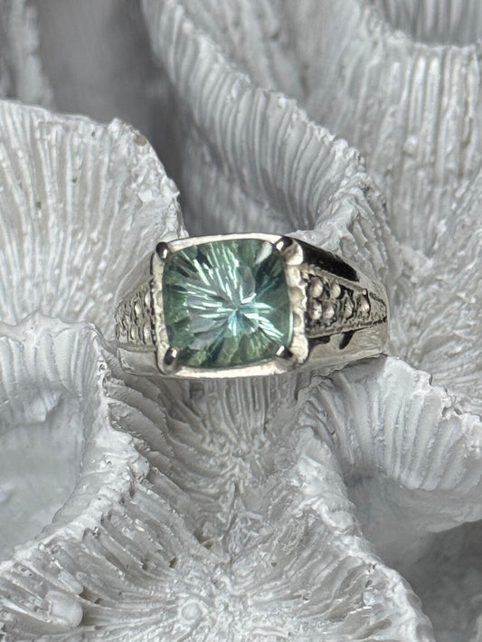 925 Sterling Silver Prasiolite Men'S Ring Size 9