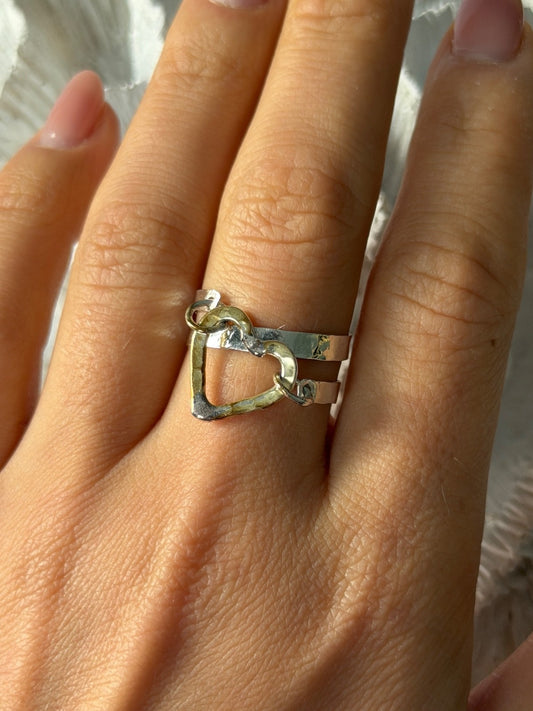 Handmade 925 Sterling Silver Gold Plated Heart Ring Size 9.5