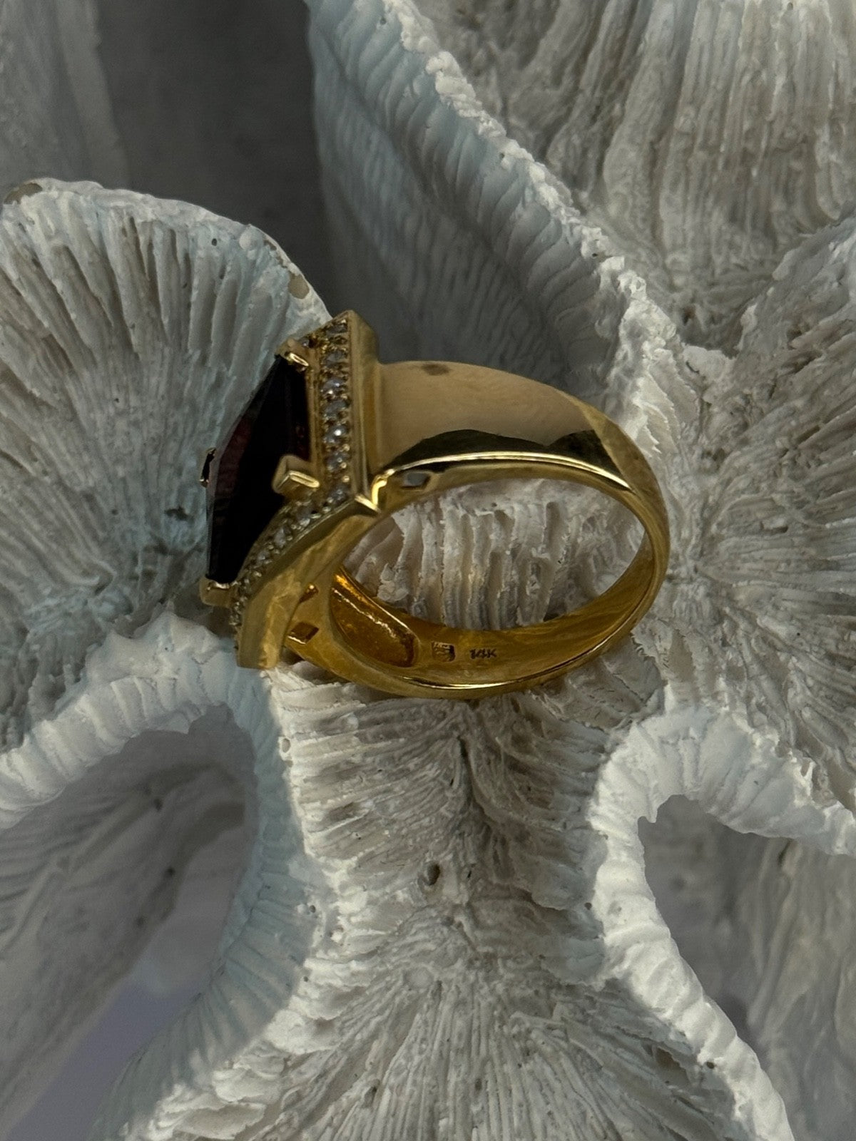 14K Yellow Gold Rubellite & Beryl Ring Size 8